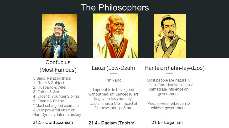 A discussion on three main philosophies of chinese people confucianism legalism and daoism